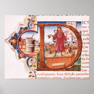 Poster 'D' initial historique représentant un apothécaire