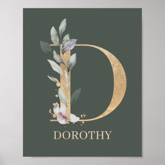 Poster D Monogramme Floral Personnalisé (Devant)