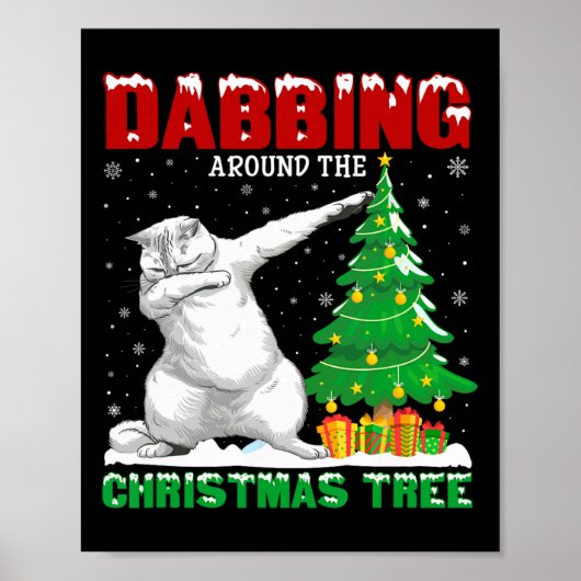 Poster Dabbing Autour De Noël Arbre Perse Chat Noël (Devant)