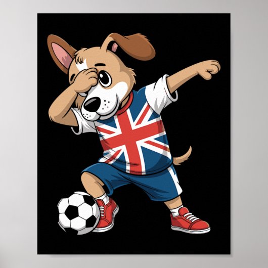 Poster Dabbing de chien de foot Uk Union Jack  (Devant)