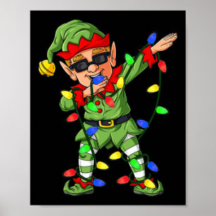 Poster Dabbing Elf Claus Christmas Tree Lights Garçons En