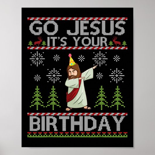 Poster Dabbing Go Jesus C'est ton anniversaire Joyeux Noë (Devant)