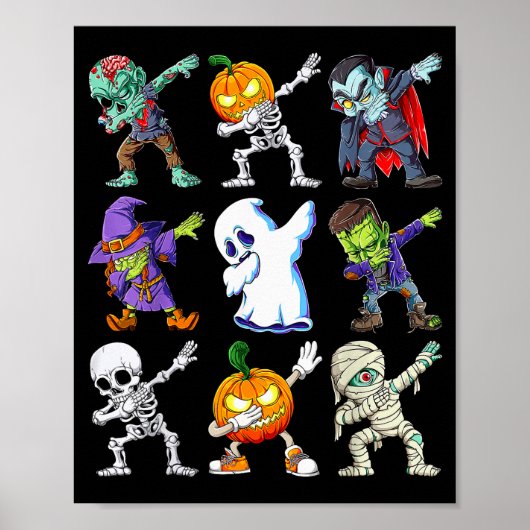 Poster Dabbing Halloween Boys Skeleton Zombie Y Pumpkin M (Devant)