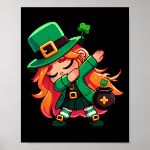 Poster Dabbing Leprechaun Girl Funny Kids Girls St Patron
