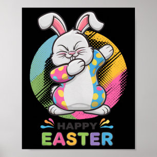 Poster Dabbing Rabbit Joyeux oeufs de lapin de Pâques Dab