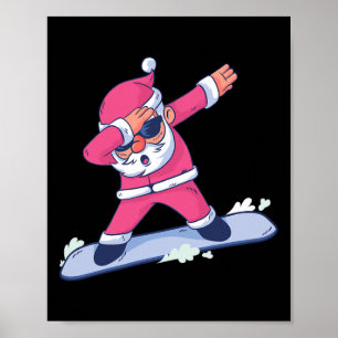 Poster Dabbing Santa Claus Snowboard Cadeau pour garçons