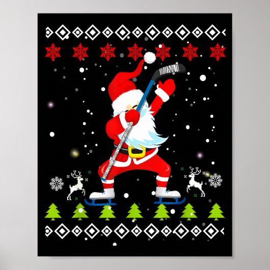 Poster Dabbing Santa Hockey Ugly Christmas Sweater Xmas (Devant)