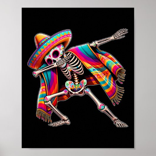 Poster Dabbing Skeleton Cinco De Mayo Sombrero Poncho Mex (Devant)