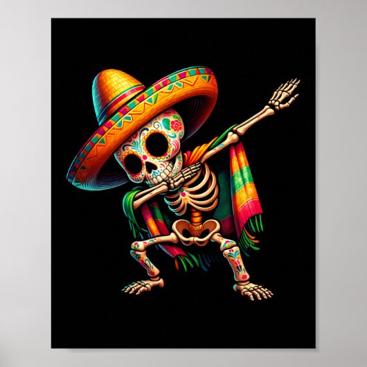 Poster Dabbing Skeleton Cinco De Mayo Sombrero Poncho Mex (Devant)