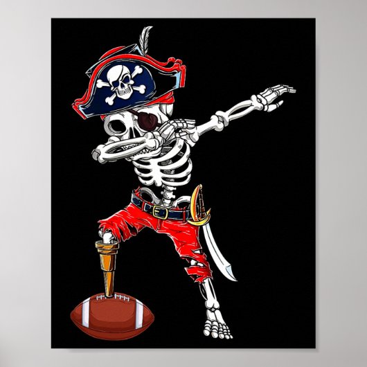 Poster Dabbing Skeleton Pirate Et Football Ll Halloween C (Devant)
