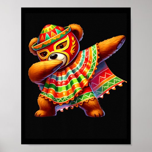 Poster Dabbing Teddy Bear Lucha Libre Cinco De Mayo Mexic (Devant)