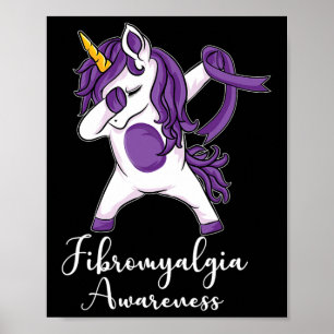 Poster Dabbing Unicorn Purple Ribbon Fibromyalgie