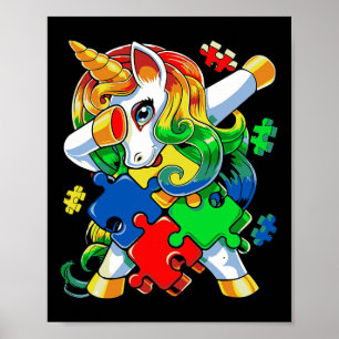 Poster Dabbing Unicorn Puzzle Piece Autism Awareness Cute