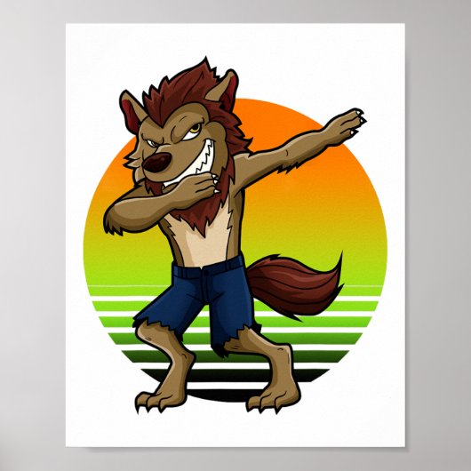 Poster Dabbing Werewolf Retro Sunset Halloween Garçons En (Devant)