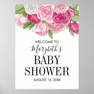Poster d'accueil Baby shower Rose Pink Watercolor
