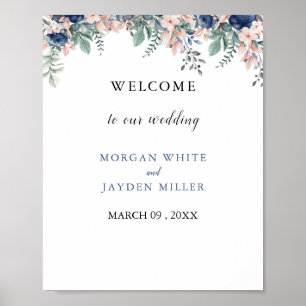 Poster d'accueil du Mariage géométrique bleu Dusty
