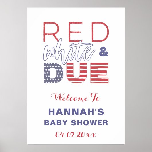 Poster d'accueil Red White & DUE Baby shower Party (Devant)