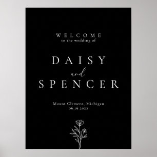 Poster d'accueil simple Mariage Floral Noir