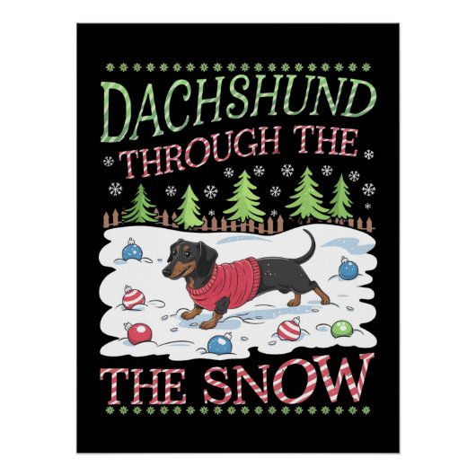 Poster Dachshund à travers la neige (Devant)