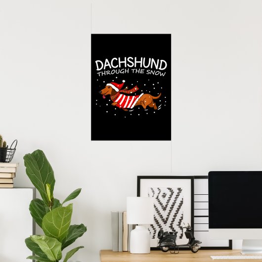 Poster Dachshund à travers la neige drôle chien Noël (Bureau à domicile)