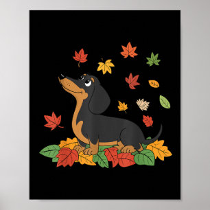Poster Dachshund Action de grâce Pèlerin Automne Feuilles