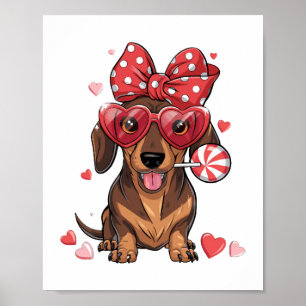 Poster Dachshund adorable avec lunettes en forme de cœur
