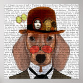 Poster Dachshund avec Casquette Bowler Steampunk (Devant)