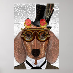Poster Dachshund avec chapeau supérieur et lunettes