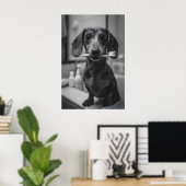 Poster Dachshund Brushing Teeth Print, Funny Bathroom Dog (Bureau à domicile)