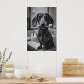 Poster Dachshund Brushing Teeth Print, Funny Bathroom Dog (Cuisine)