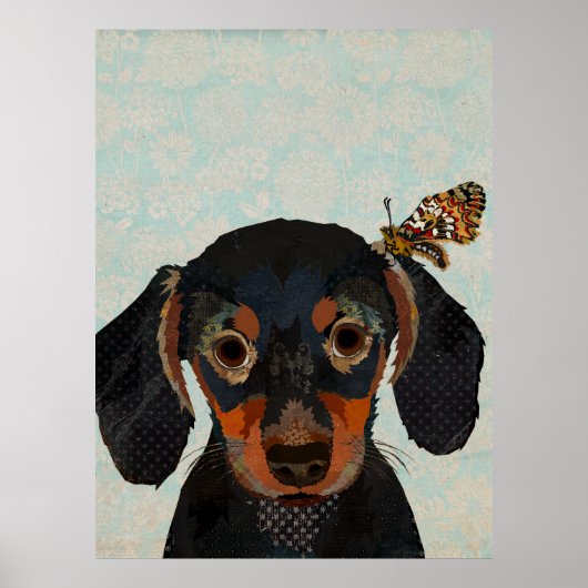 POSTER DACHSHUND & BUTTERFLY (Devant)