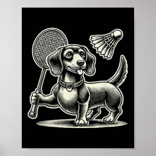 Poster Dachshund Chien Badminton Joueur Navette Hommes Fe
