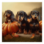 Poster Dachshund Chiot Automne Citrouille de plaisir (Devant)