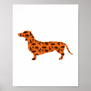 Poster Dachshund Citrouille Witch Bat Drôle Halloween Éff