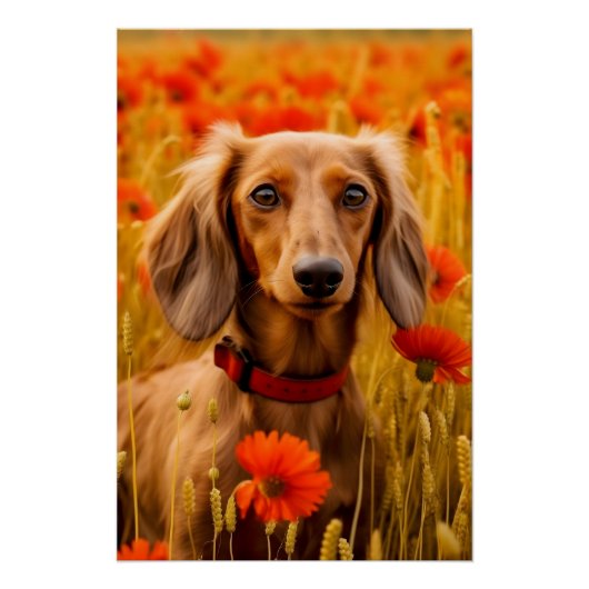 Poster Dachshund Dans Un Champ De Fleurs (Devant)