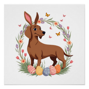 Poster Dachshund de Pâques vintage lapin chien avec œuf f