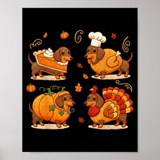 Poster Dachshund Dog Pumpkin E Turkey Thanksgiving Men Wo (Devant)