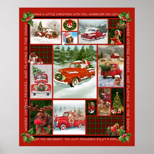 Poster Dachshund Doxie Wiener Chien Camion rouge Neige Fl (Devant)
