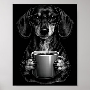 Poster Dachshund drôle amateur de café chien intelligent