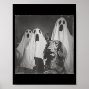 Poster Dachshund drôle selfie hanté Halloween Sombre