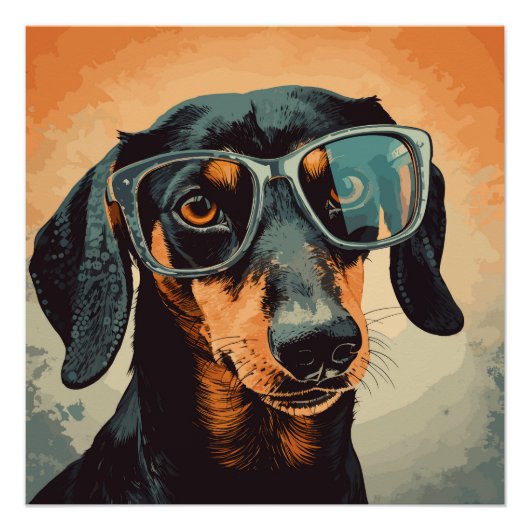 Poster Dachshund en lunettes (Devant)
