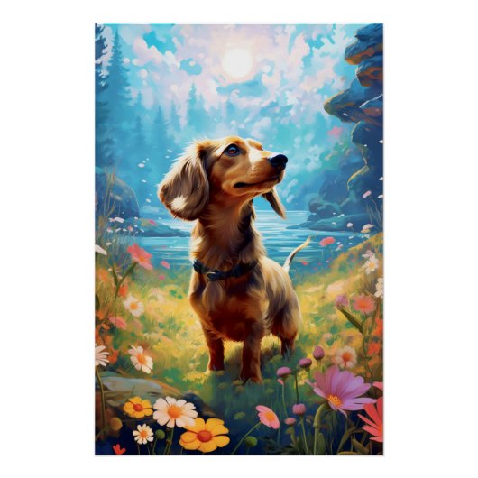 Poster Dachshund Exploration D'Un pré (Devant)