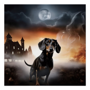 Poster Dachshund Halloween Épouvantable