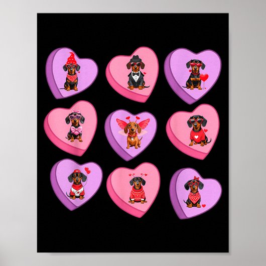 Poster Dachshund Hearts Candy Valentines Weiner Dog Pet L (Devant)