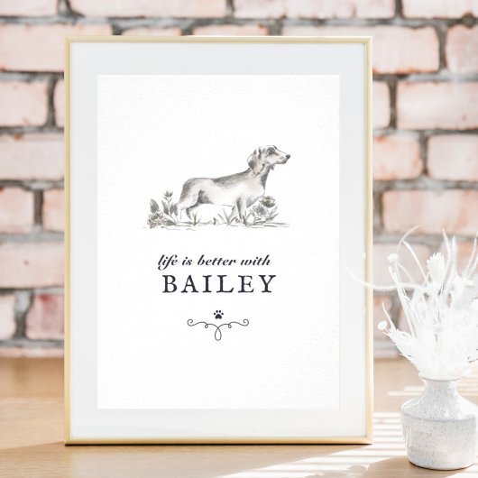 Poster Dachshund Life est meilleur avec le nom de chien p