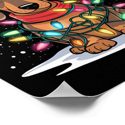 Poster Dachshund lumières de Noël Santa Hat Amoureux des (Coin)