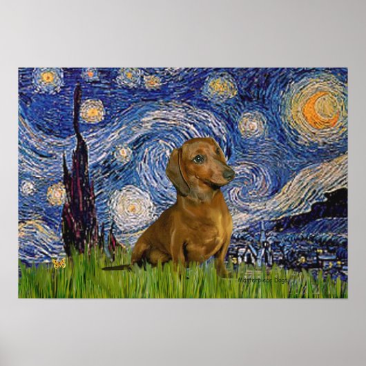 Poster Dachshund (Marron1) - Nuit étoilée (Devant)