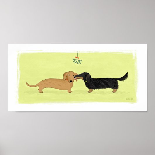 Poster Dachshund Mistletoe Kiss - Wiener Chien Noël (Devant)