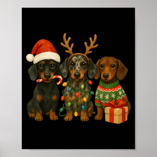 Poster Dachshund Noël Chien Wiener Chapeau de Père Noël S