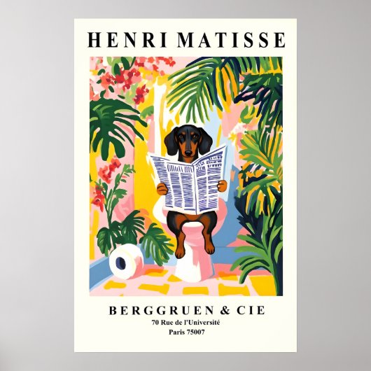 Poster Dachshund on Toilet Wall Art - Funny Matisse (Devant)